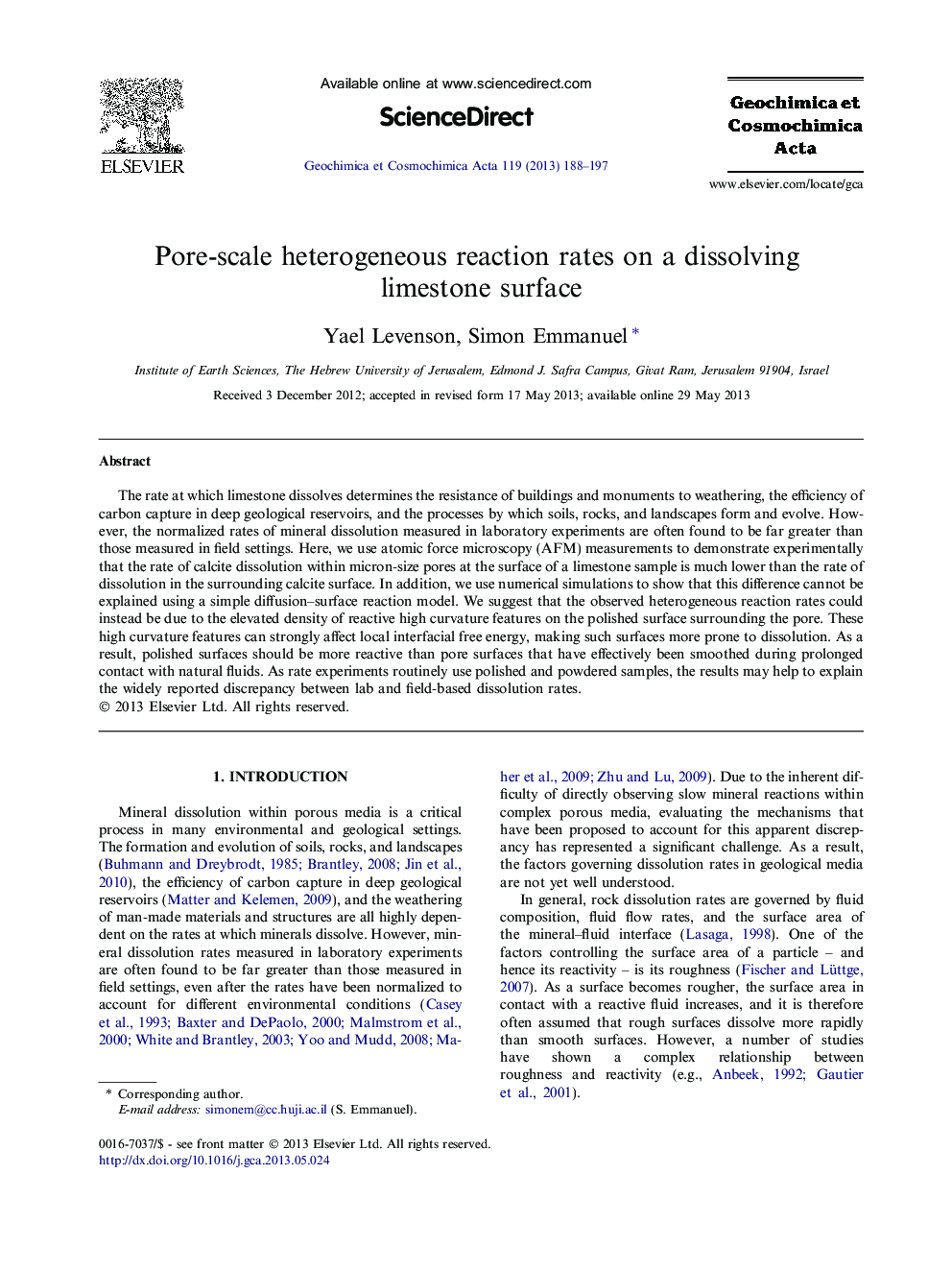 Pore-scale heterogeneous reaction rates on a dissolving limestone surface