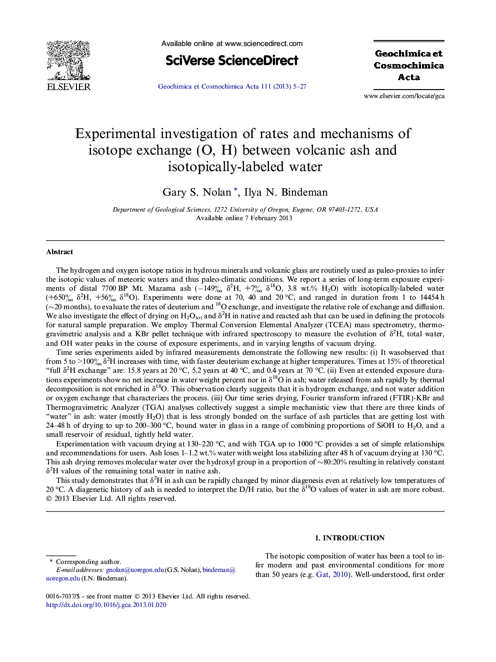 Experimental investigation of rates and mechanisms of isotope exchange (O, H) between volcanic ash and isotopically-labeled water