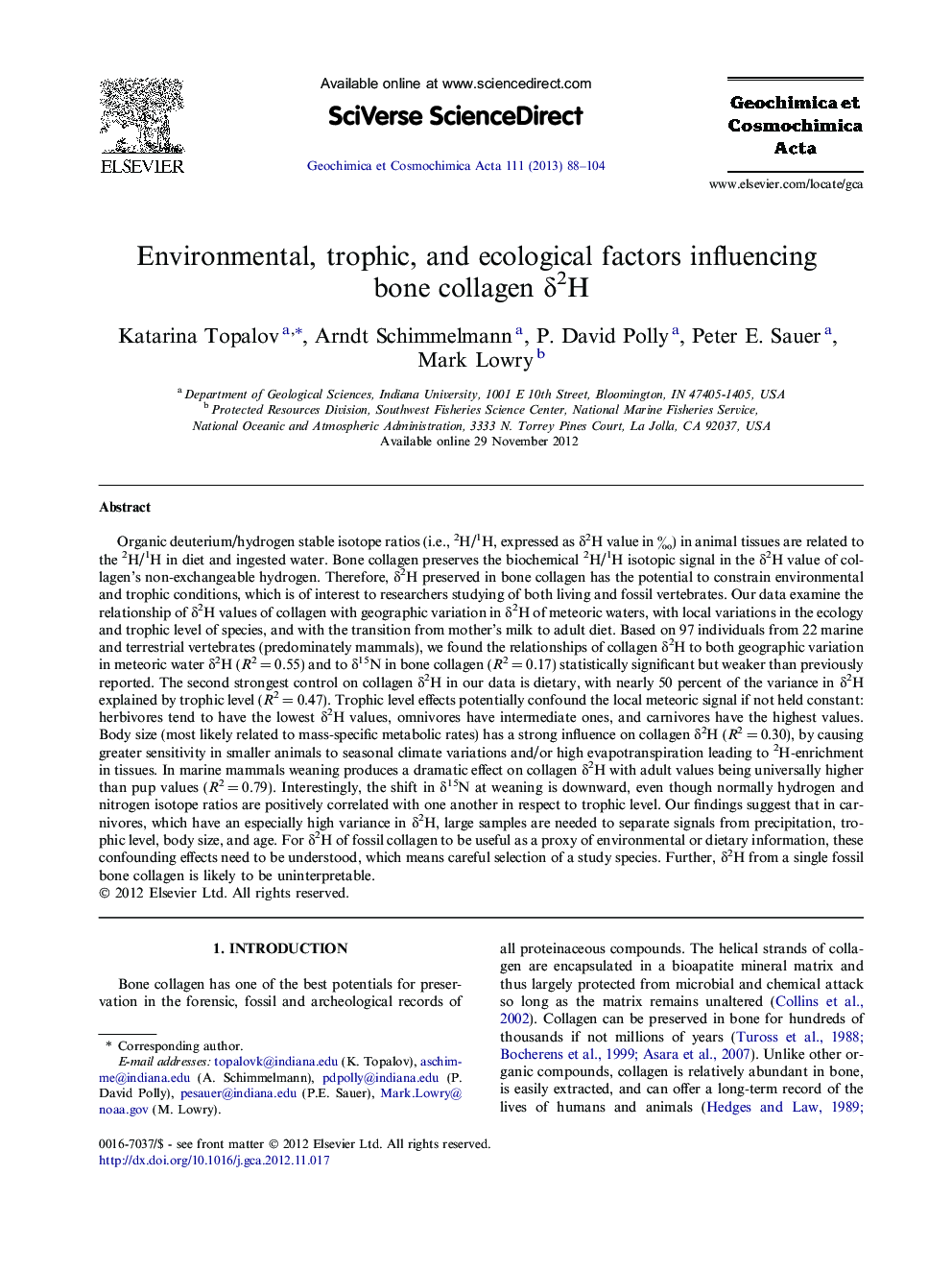 Environmental, trophic, and ecological factors influencing bone collagen δ2H