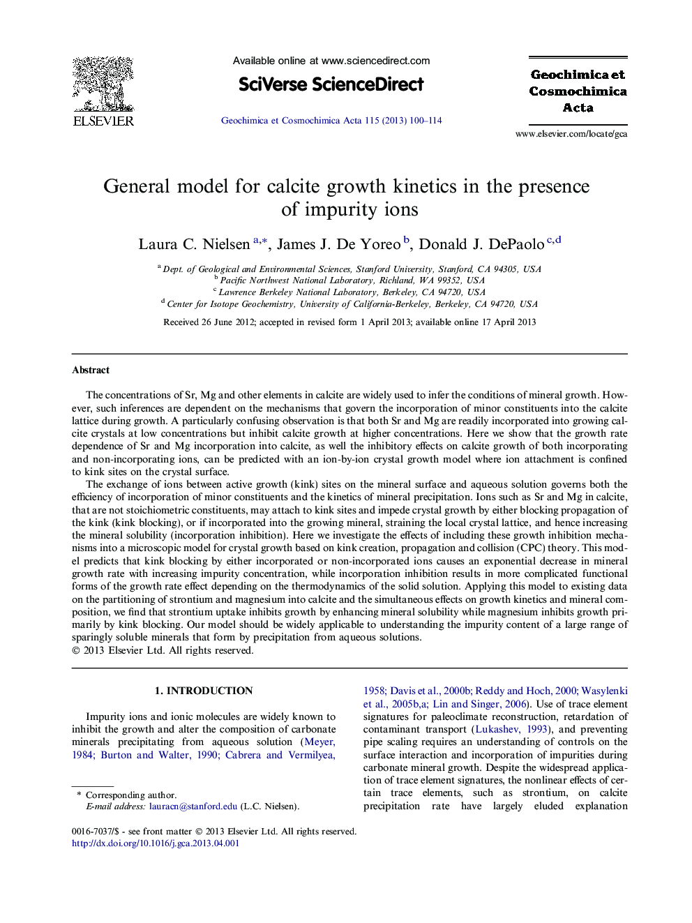 General model for calcite growth kinetics in the presence of impurity ions