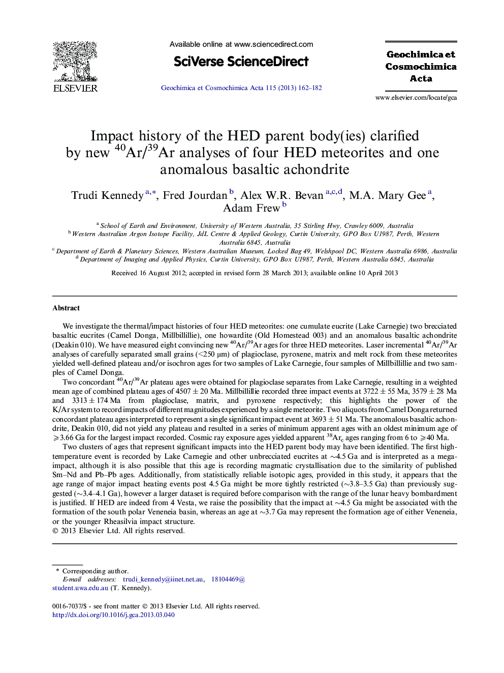 Impact history of the HED parent body(ies) clarified by new 40Ar/39Ar analyses of four HED meteorites and one anomalous basaltic achondrite