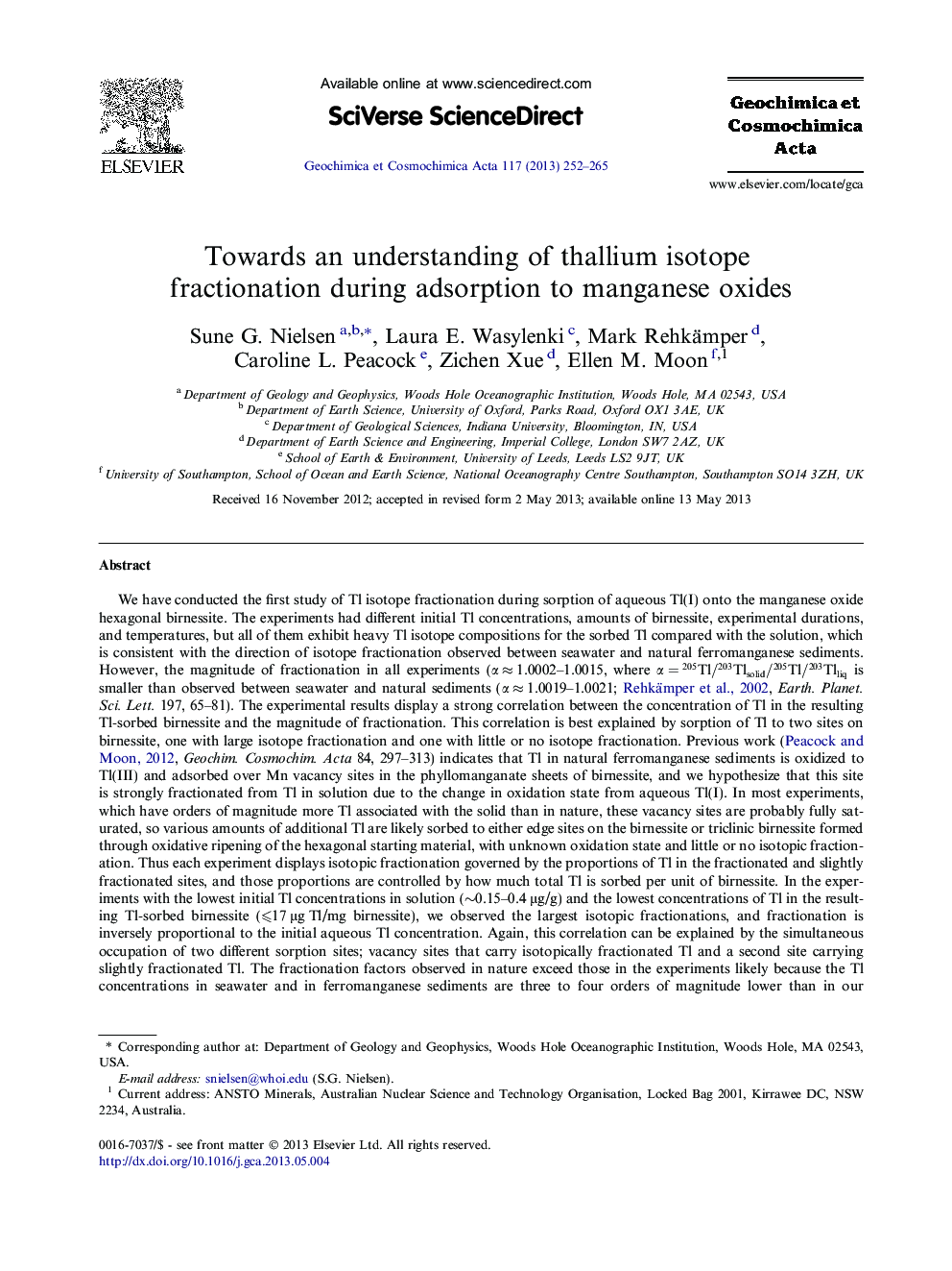 Towards an understanding of thallium isotope fractionation during adsorption to manganese oxides