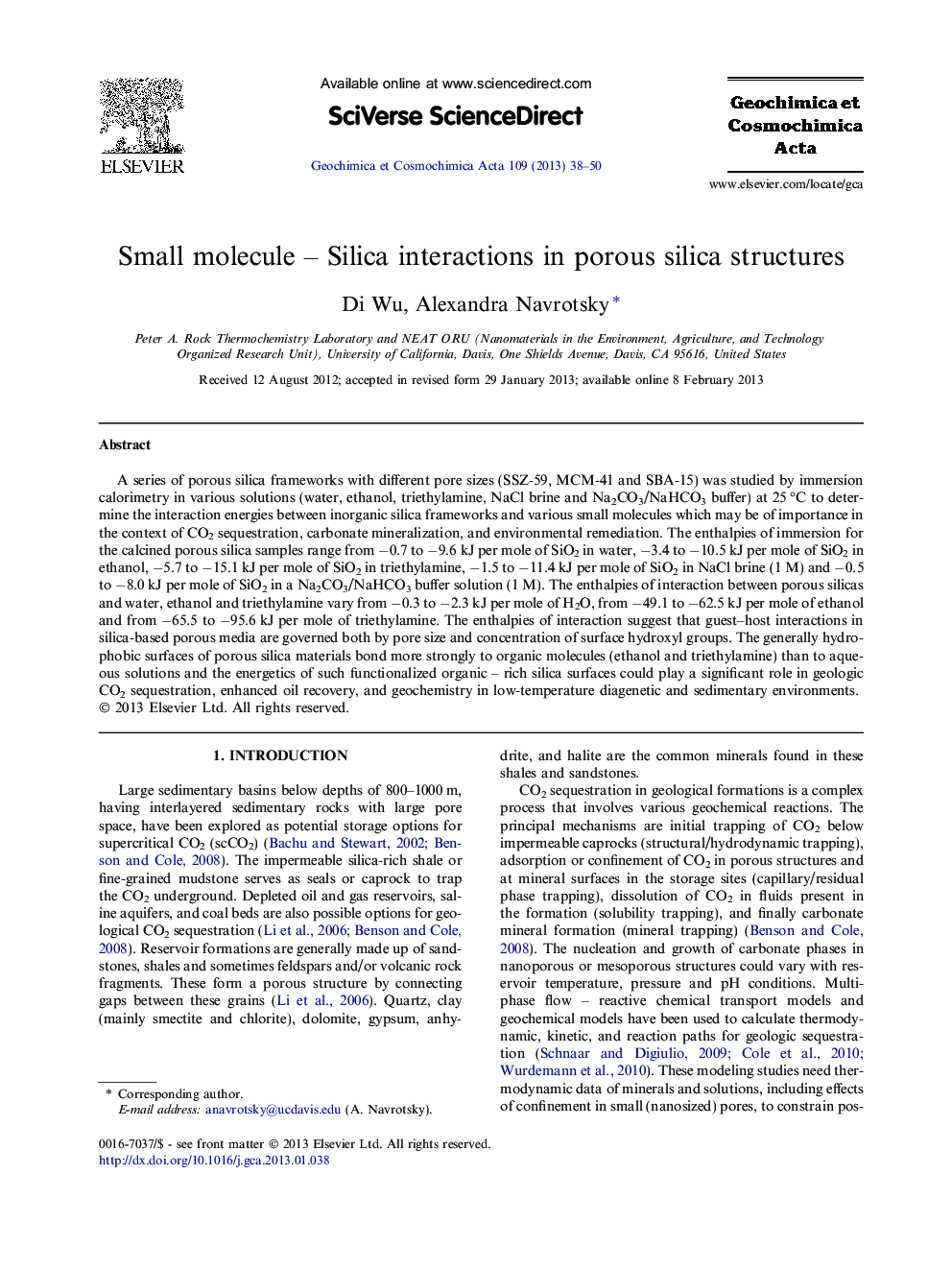 Small molecule – Silica interactions in porous silica structures