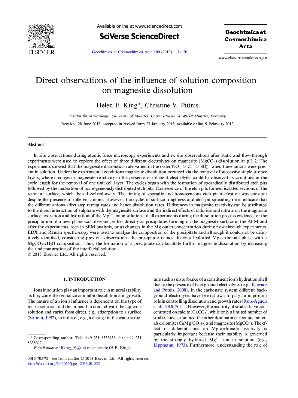 Direct observations of the influence of solution composition on magnesite dissolution