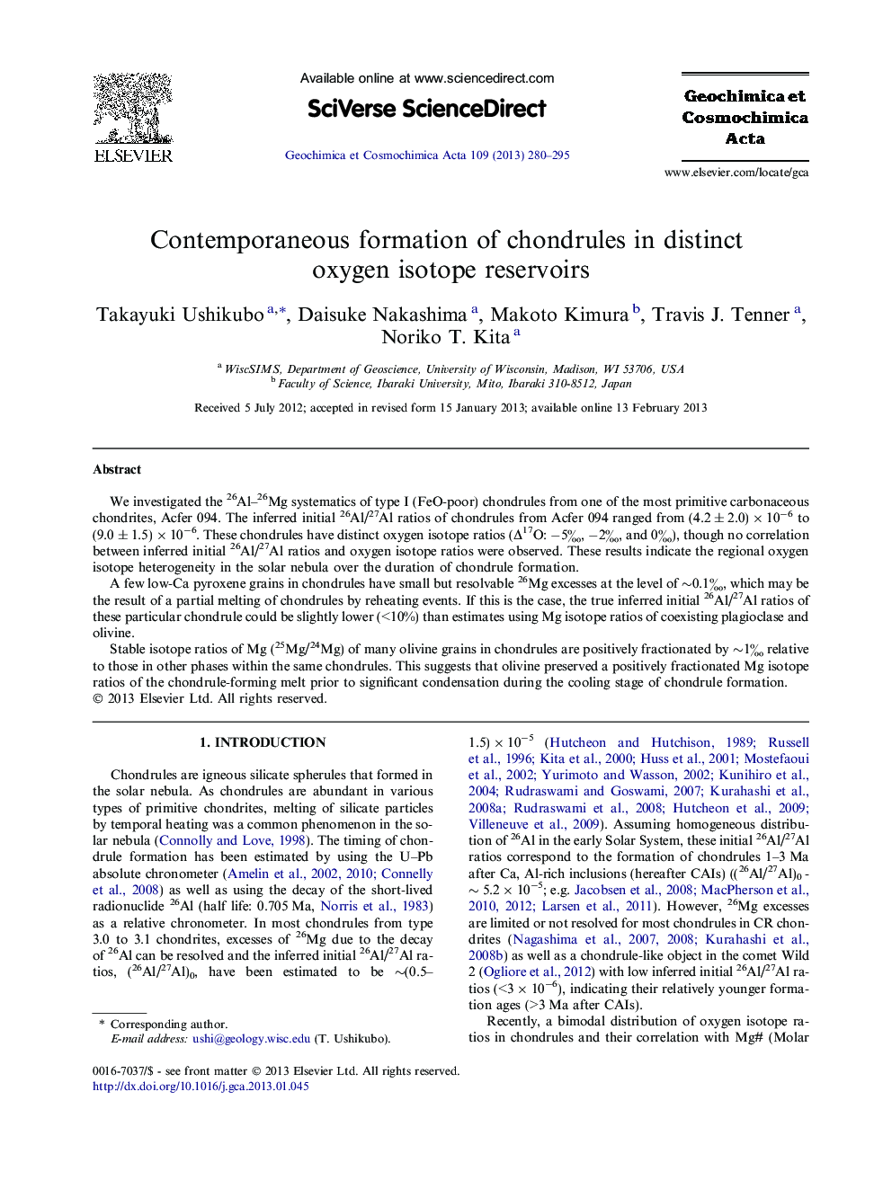 Contemporaneous formation of chondrules in distinct oxygen isotope reservoirs