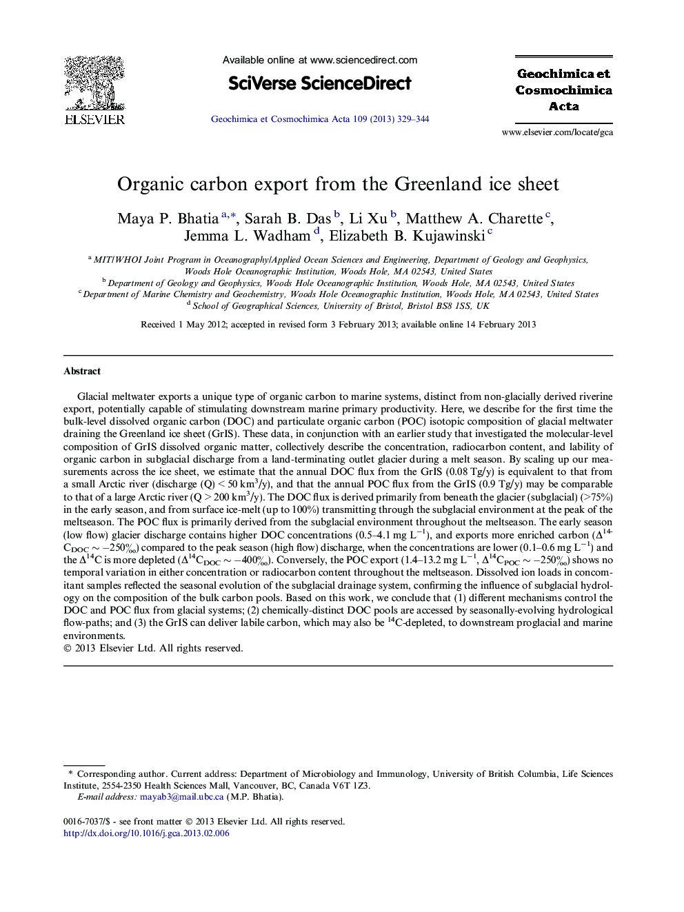 Organic carbon export from the Greenland ice sheet