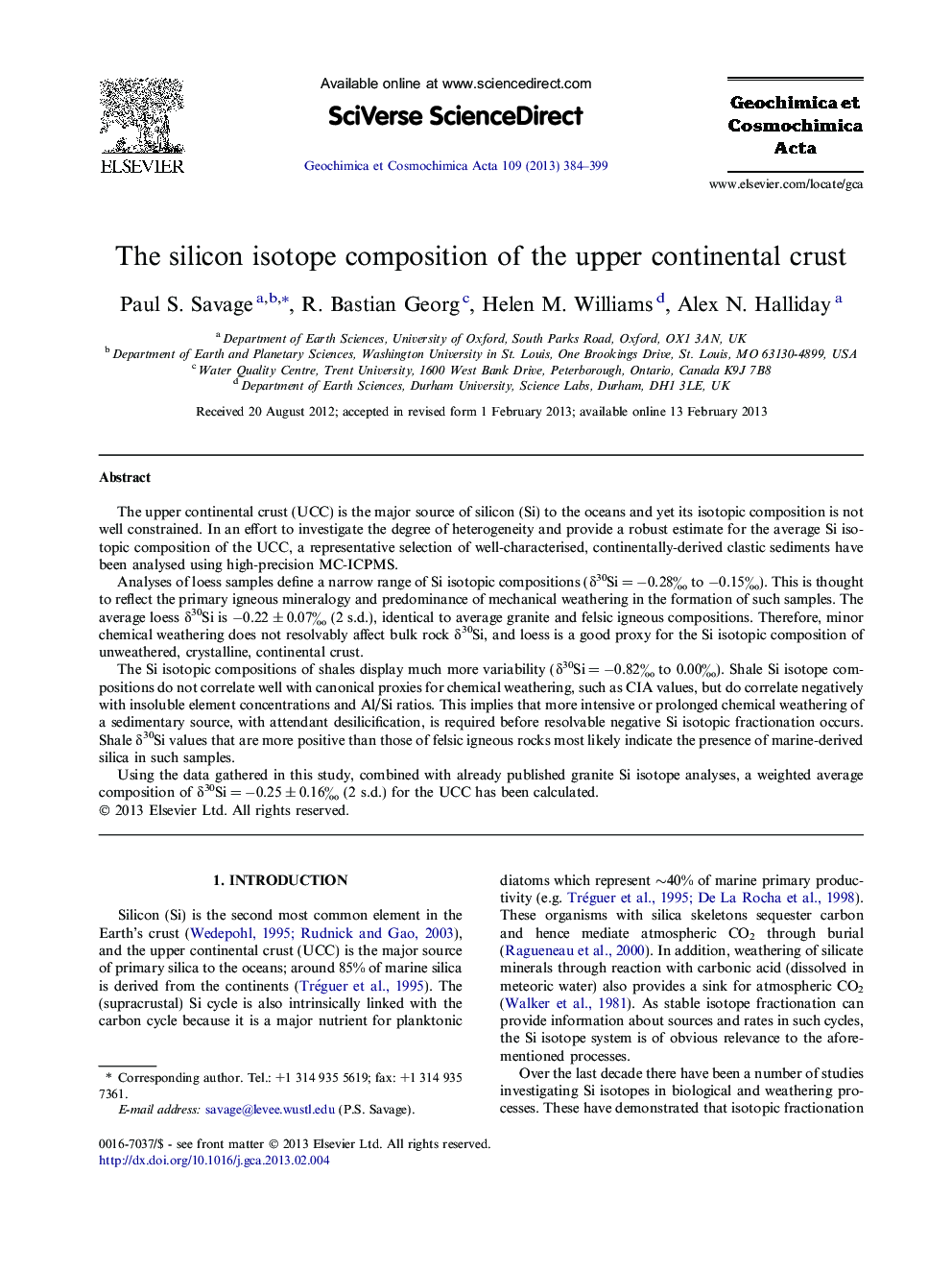 The silicon isotope composition of the upper continental crust