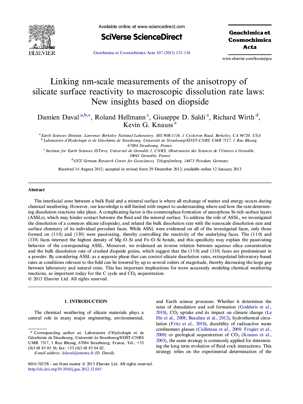 Linking nm-scale measurements of the anisotropy of silicate surface reactivity to macroscopic dissolution rate laws: New insights based on diopside