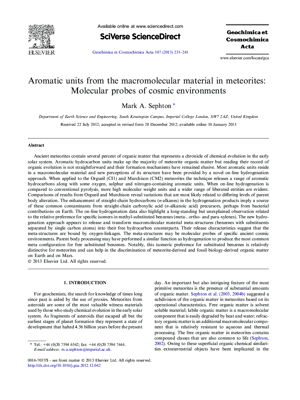 Aromatic units from the macromolecular material in meteorites: Molecular probes of cosmic environments