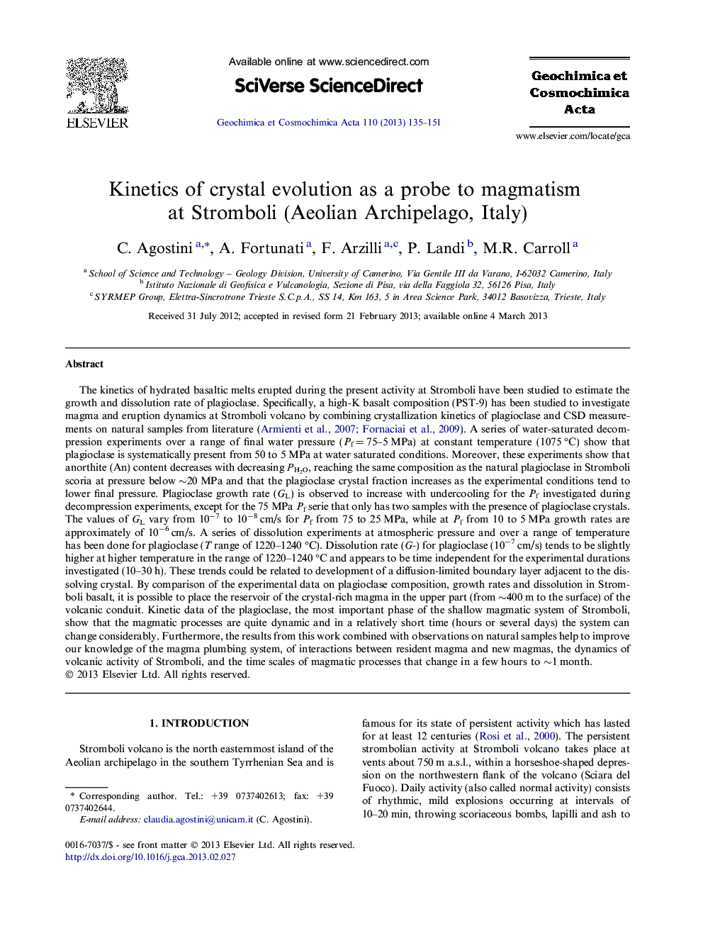 Kinetics of crystal evolution as a probe to magmatism at Stromboli (Aeolian Archipelago, Italy)