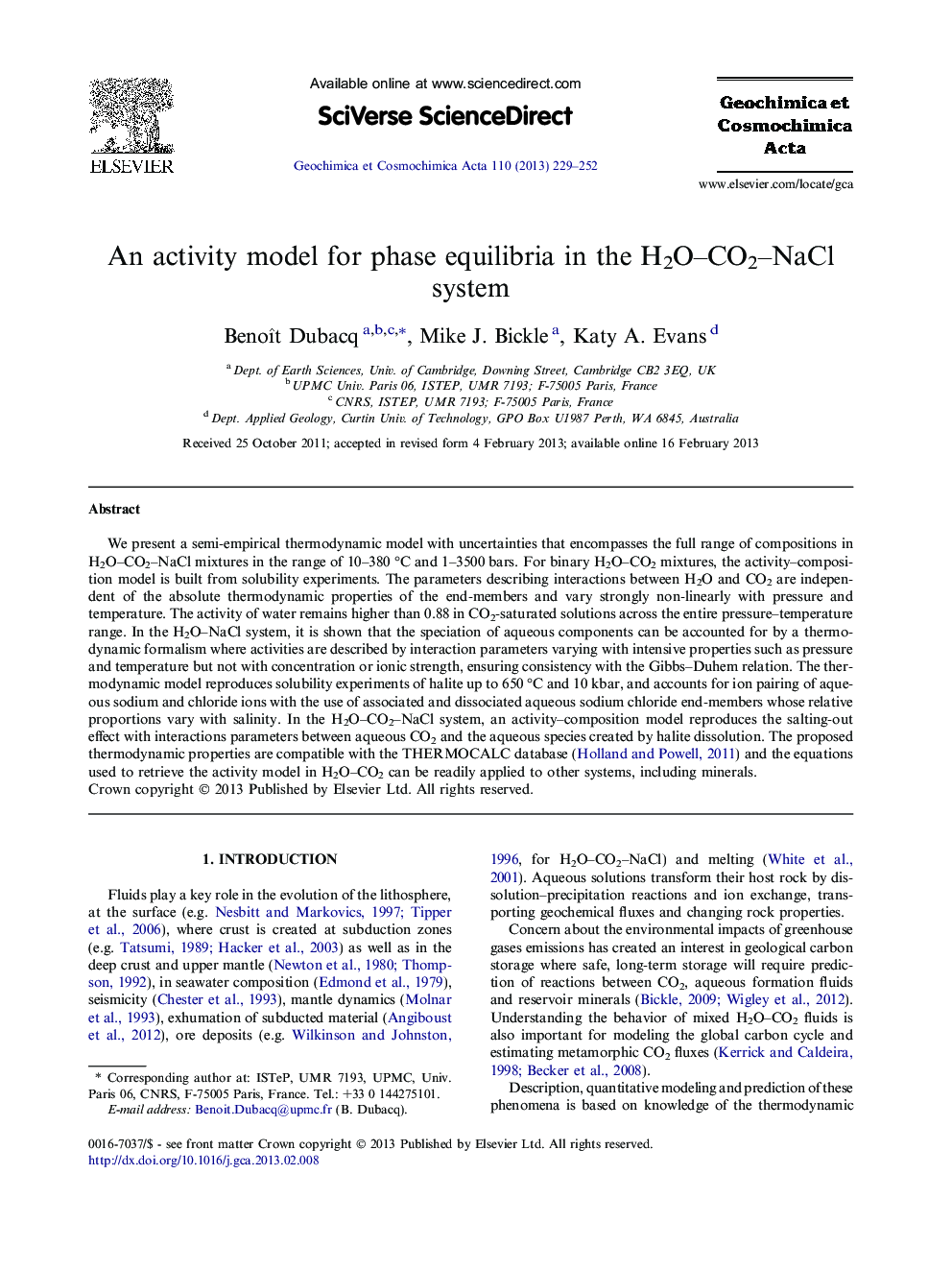 An activity model for phase equilibria in the H2O–CO2–NaCl system