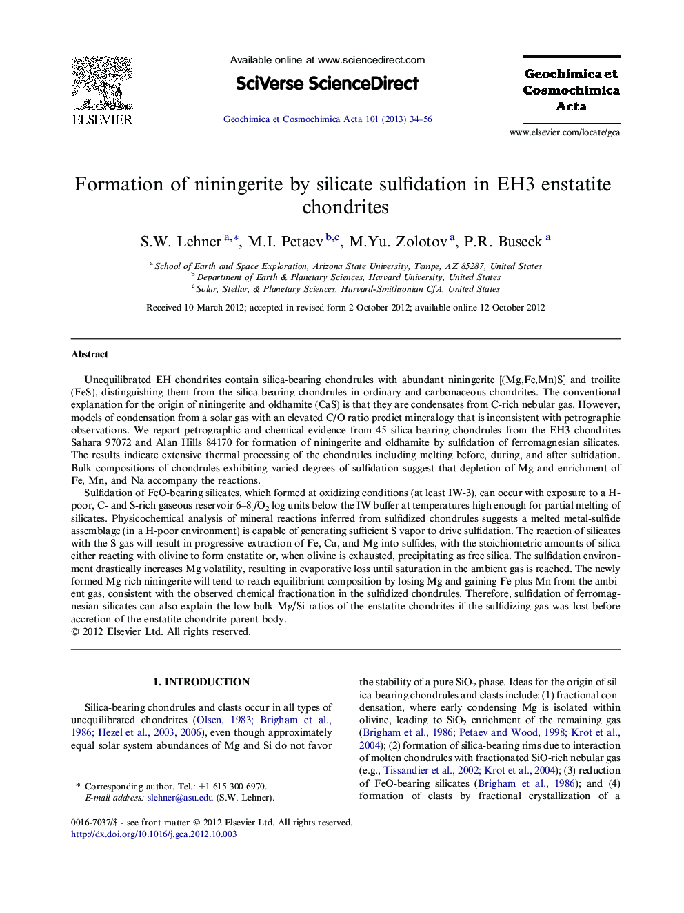 Formation of niningerite by silicate sulfidation in EH3 enstatite chondrites