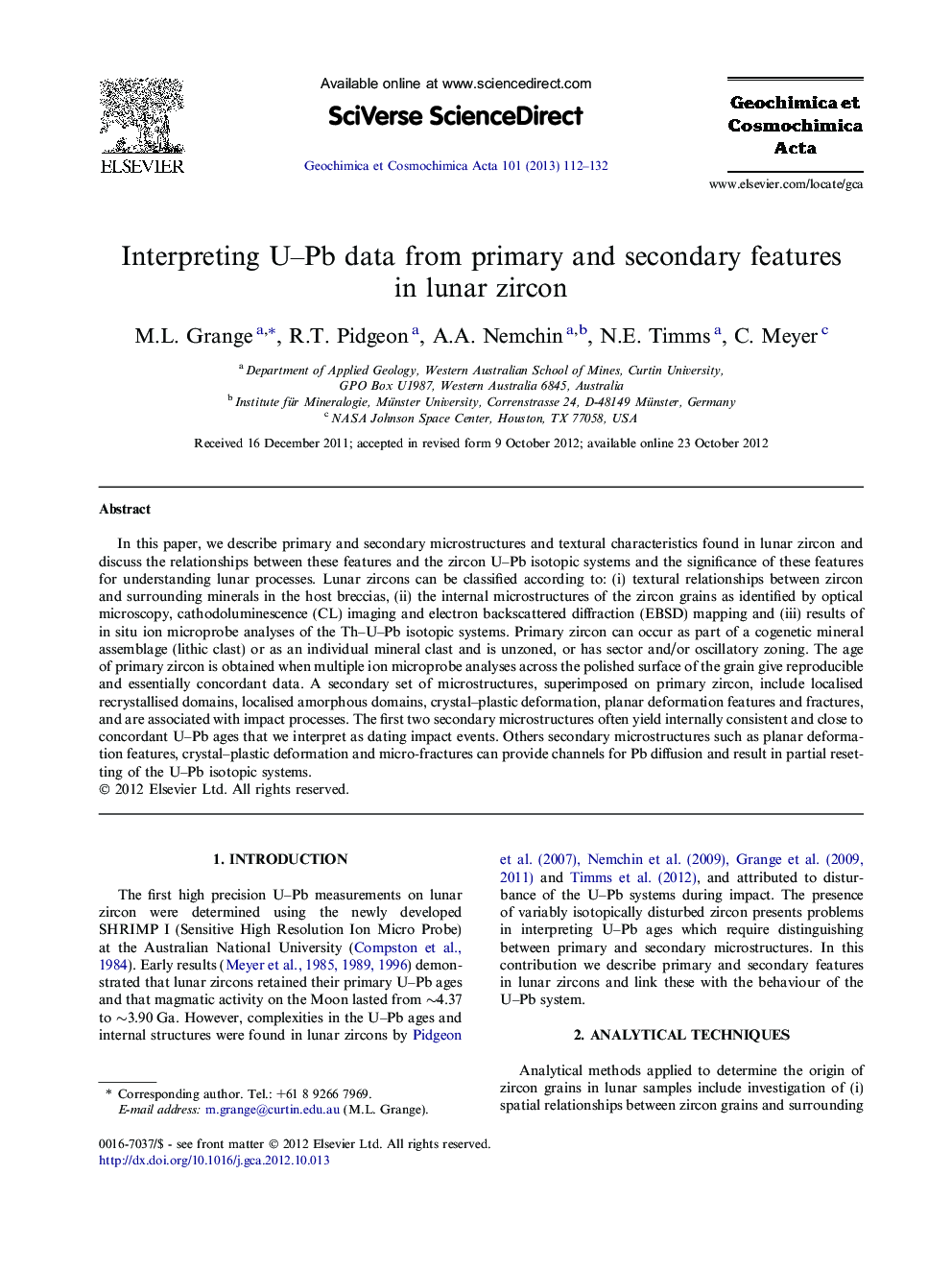 Interpreting U–Pb data from primary and secondary features in lunar zircon