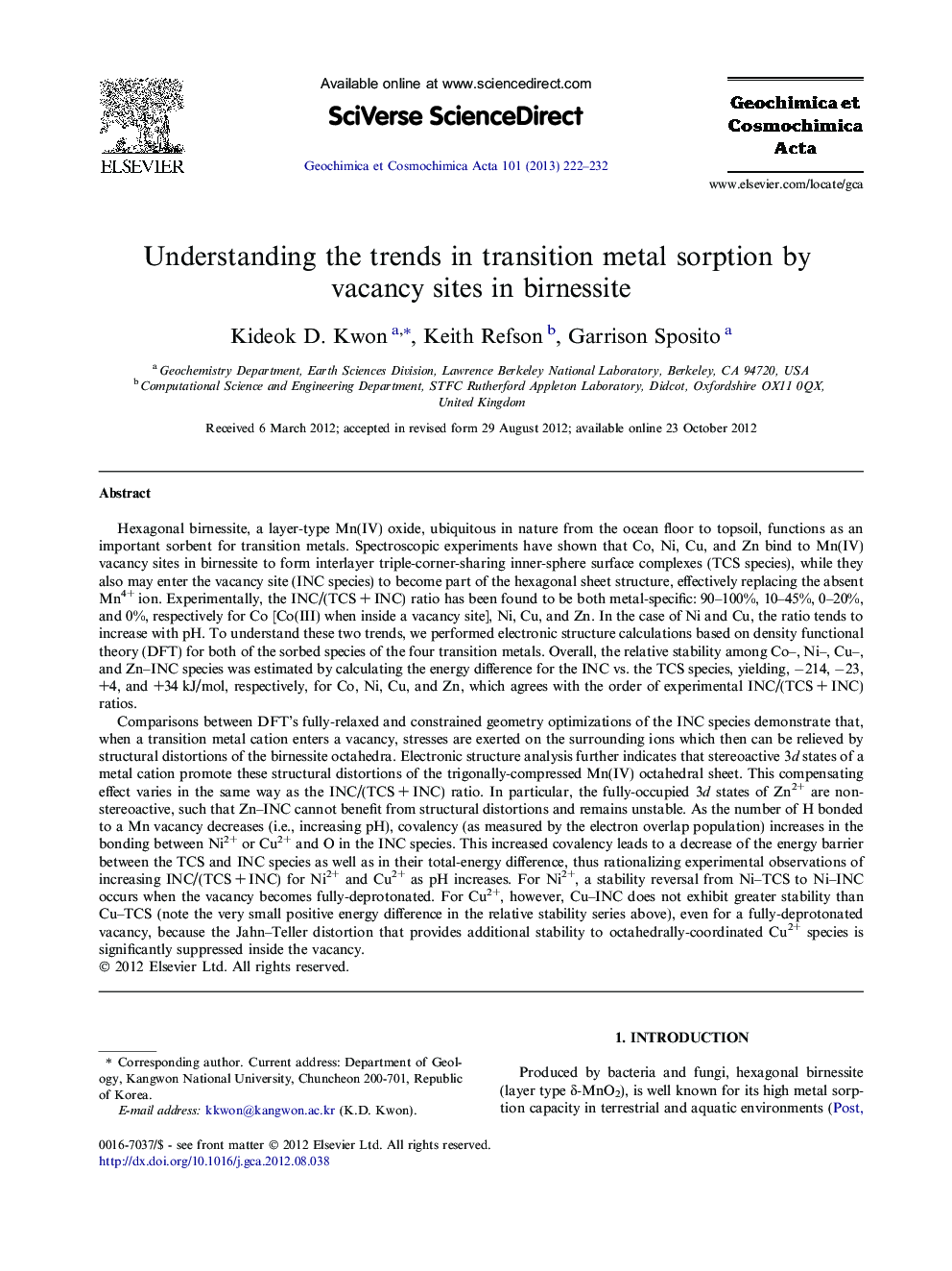 Understanding the trends in transition metal sorption by vacancy sites in birnessite