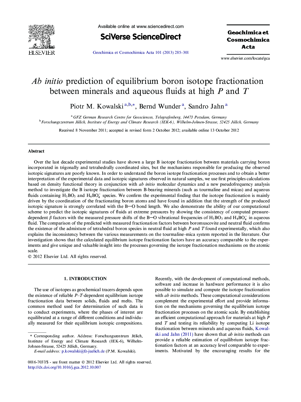 Ab initio prediction of equilibrium boron isotope fractionation between minerals and aqueous fluids at high P and T