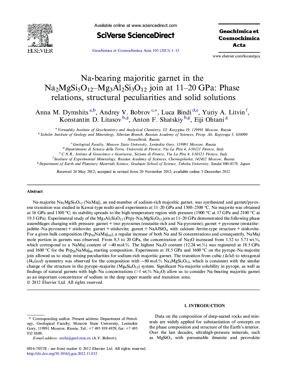 Na-bearing majoritic garnet in the Na2MgSi5O12–Mg3Al2Si3O12 join at 11–20 GPa: Phase relations, structural peculiarities and solid solutions