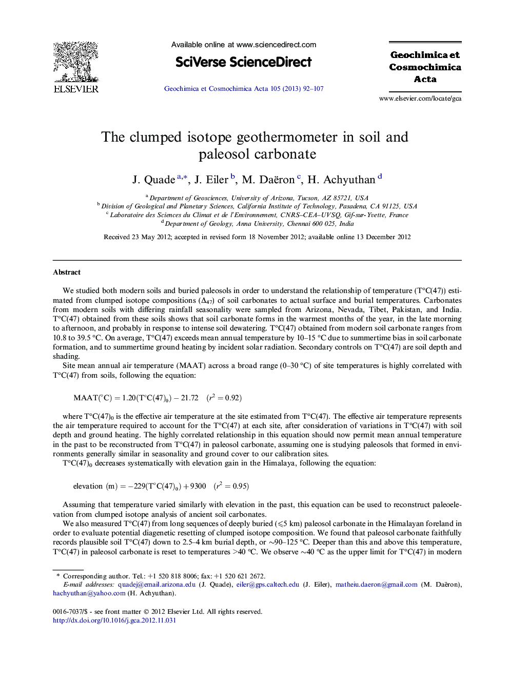 The clumped isotope geothermometer in soil and paleosol carbonate