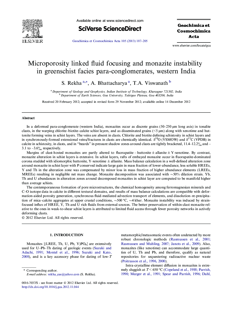 Microporosity linked fluid focusing and monazite instability in greenschist facies para-conglomerates, western India