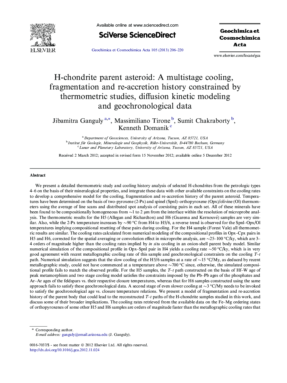 H-chondrite parent asteroid: A multistage cooling, fragmentation and re-accretion history constrained by thermometric studies, diffusion kinetic modeling and geochronological data