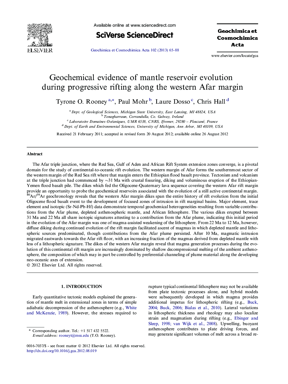 Geochemical evidence of mantle reservoir evolution during progressive rifting along the western Afar margin