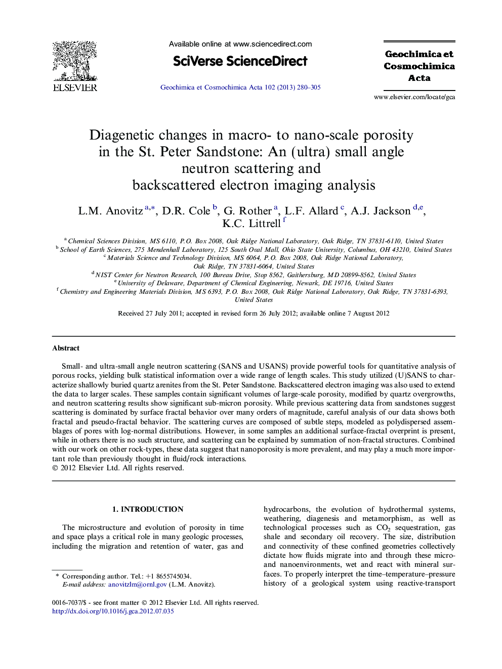 Diagenetic changes in macro- to nano-scale porosity in the St. Peter Sandstone: An (ultra) small angle neutron scattering and backscattered electron imaging analysis