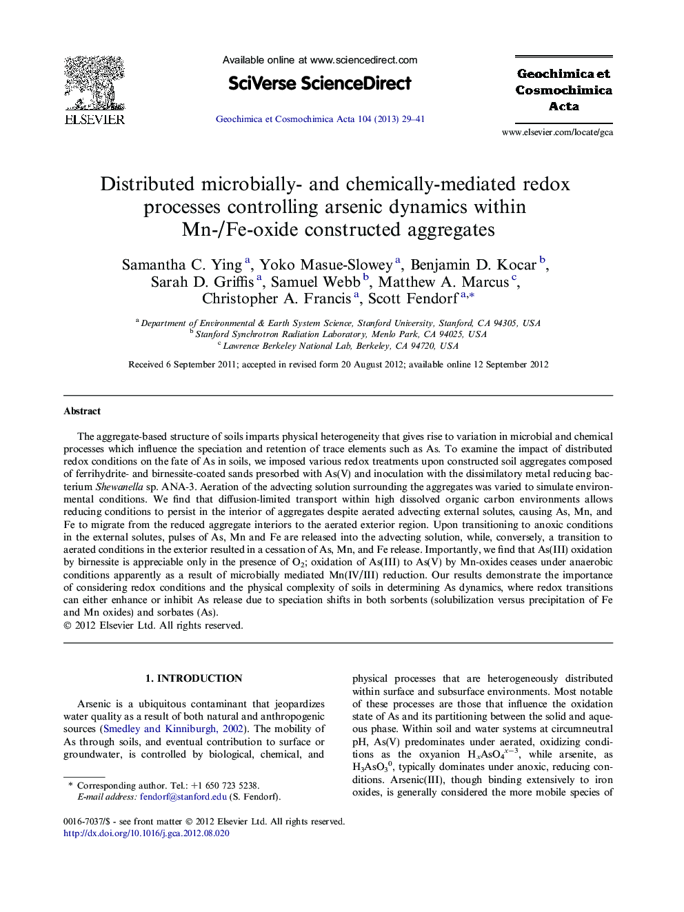 Distributed microbially- and chemically-mediated redox processes controlling arsenic dynamics within Mn-/Fe-oxide constructed aggregates