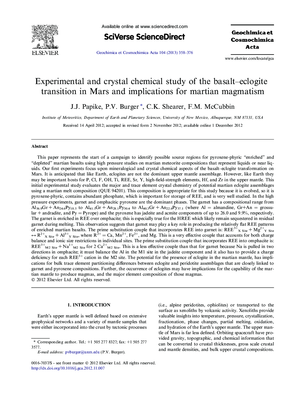 Experimental and crystal chemical study of the basalt–eclogite transition in Mars and implications for martian magmatism