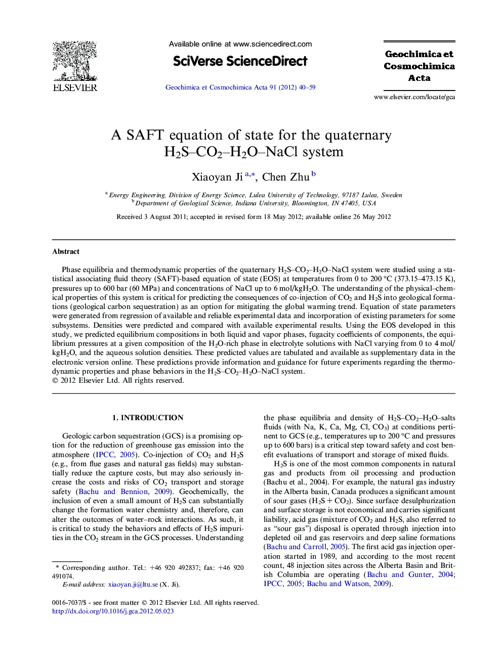 A SAFT equation of state for the quaternary H2S-CO2-H2O-NaCl system