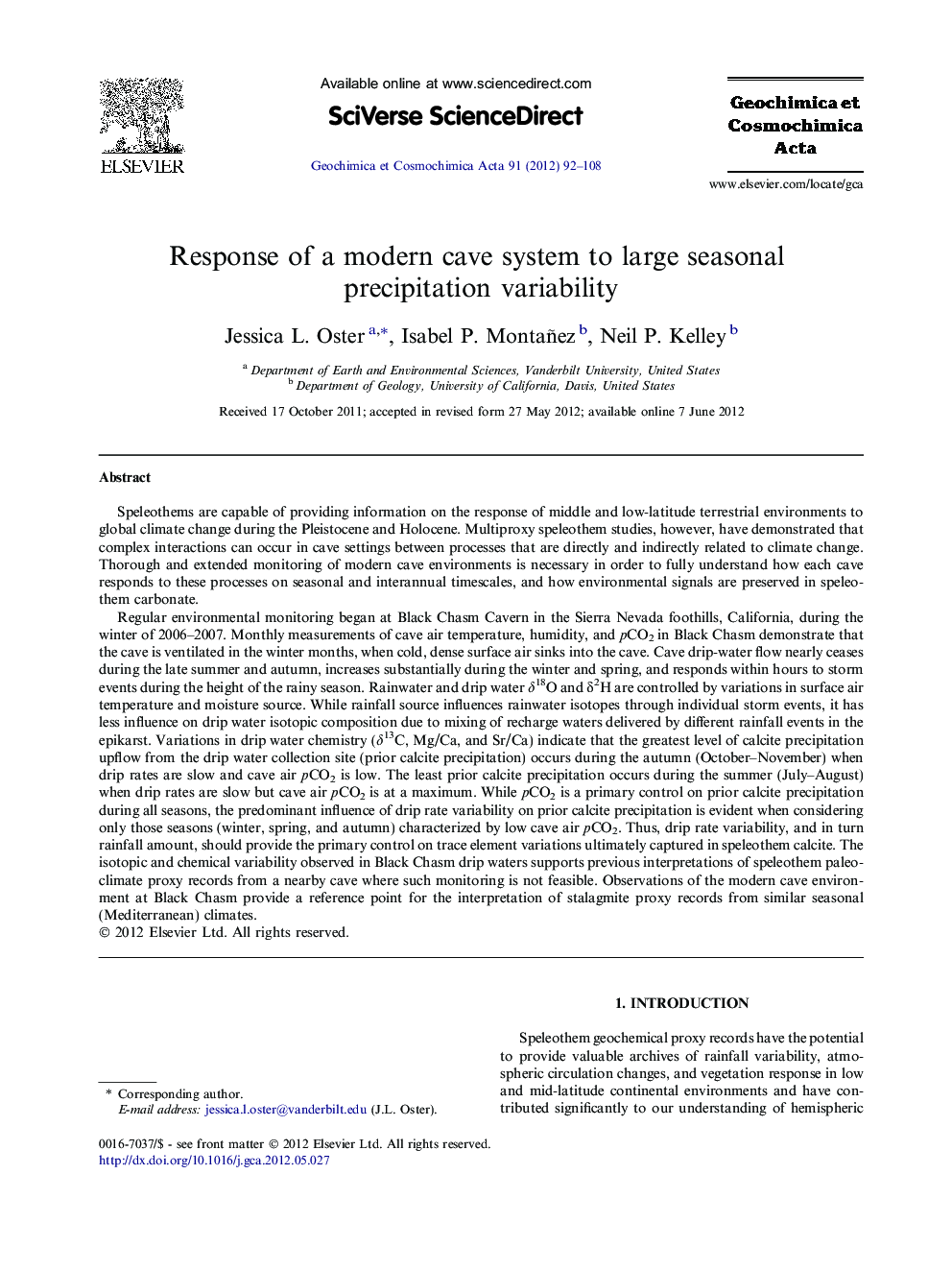 Response of a modern cave system to large seasonal precipitation variability