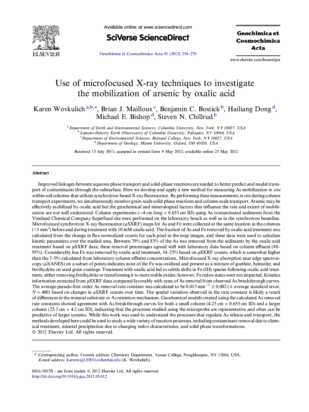 Use of microfocused X-ray techniques to investigate the mobilization of arsenic by oxalic acid