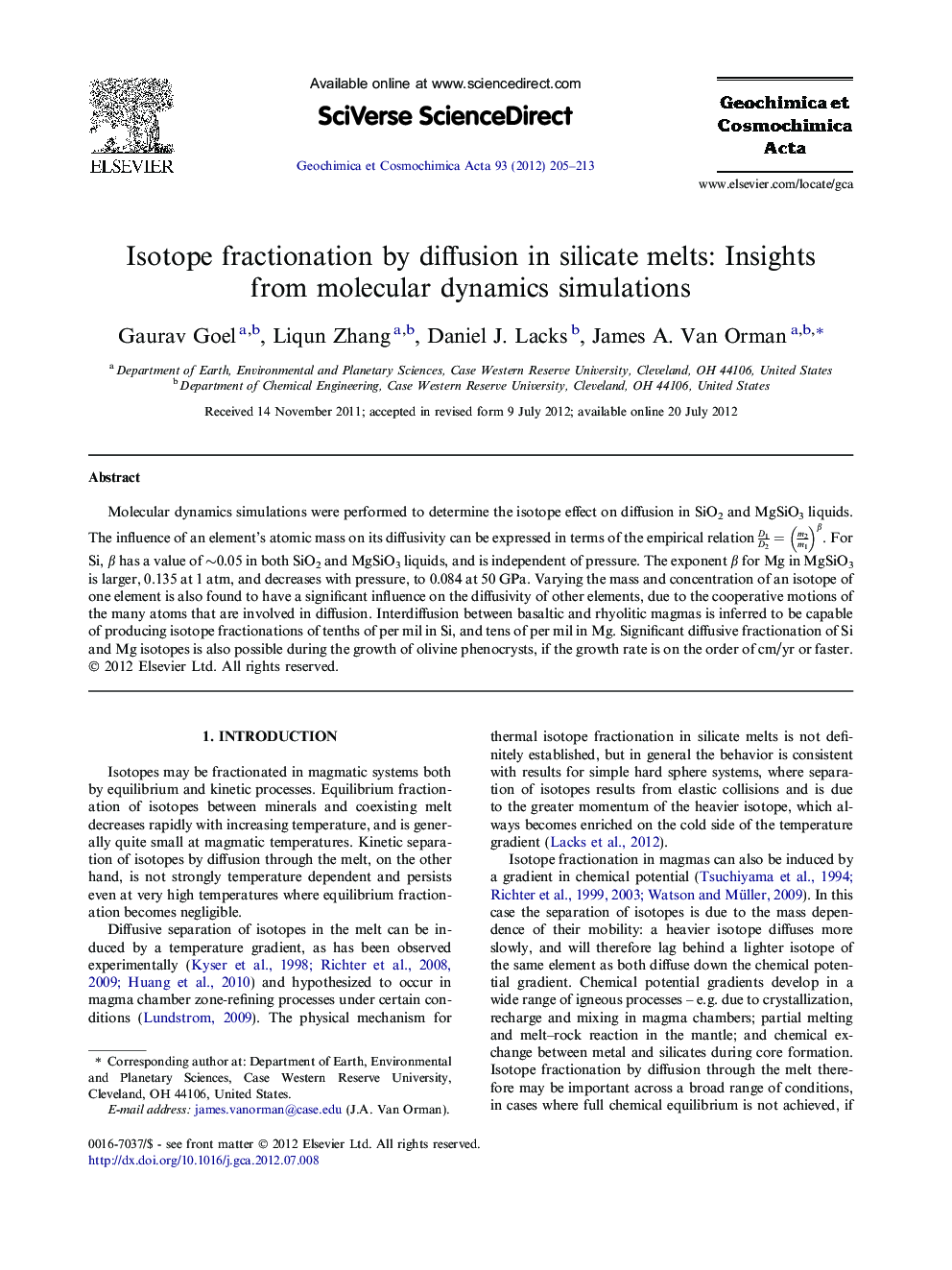 Isotope fractionation by diffusion in silicate melts: Insights from molecular dynamics simulations