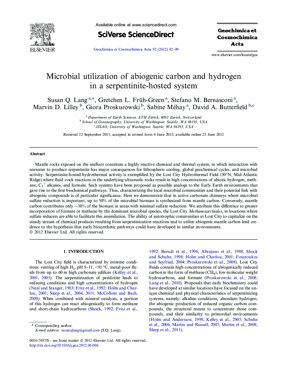 Microbial utilization of abiogenic carbon and hydrogen in a serpentinite-hosted system