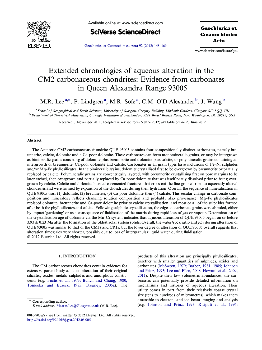 Extended chronologies of aqueous alteration in the CM2 carbonaceous chondrites: Evidence from carbonates in Queen Alexandra Range 93005