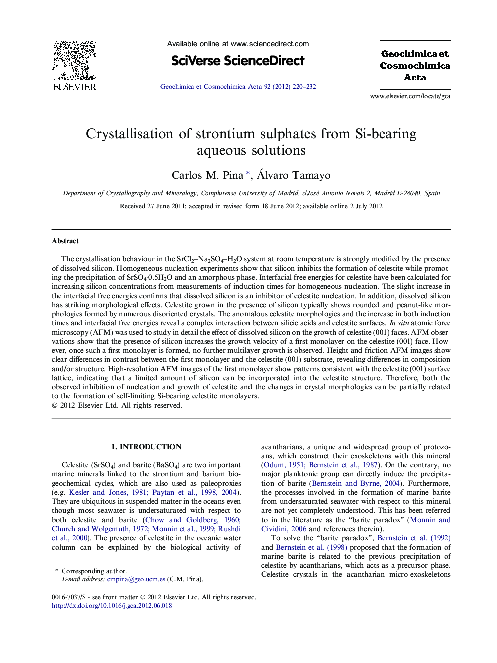 Crystallisation of strontium sulphates from Si-bearing aqueous solutions