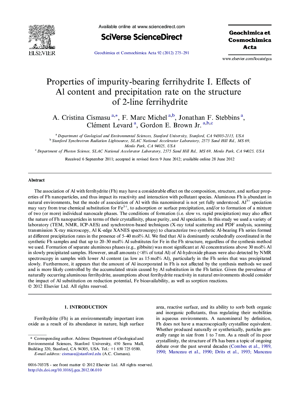 Properties of impurity-bearing ferrihydrite I. Effects of Al content and precipitation rate on the structure of 2-line ferrihydrite