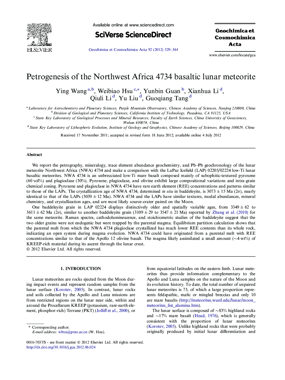 Petrogenesis of the Northwest Africa 4734 basaltic lunar meteorite