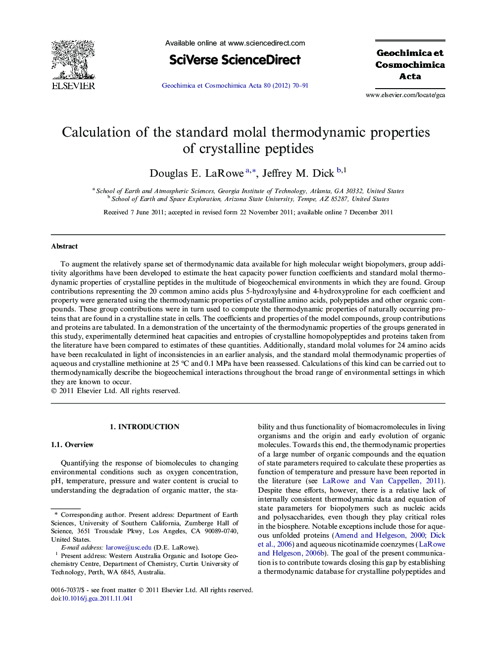 Calculation of the standard molal thermodynamic properties of crystalline peptides