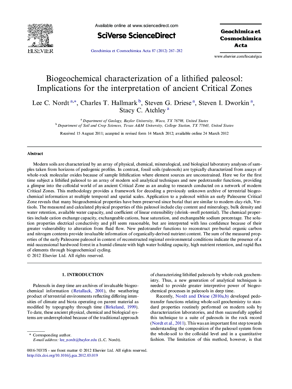 Biogeochemical characterization of a lithified paleosol: Implications for the interpretation of ancient Critical Zones