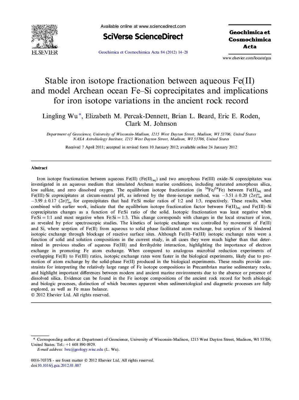 Stable iron isotope fractionation between aqueous Fe(II) and model Archean ocean Fe–Si coprecipitates and implications for iron isotope variations in the ancient rock record