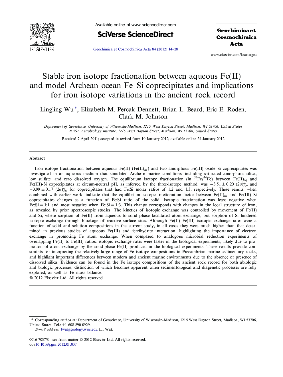 Stable iron isotope fractionation between aqueous Fe(II) and model Archean ocean Fe–Si coprecipitates and implications for iron isotope variations in the ancient rock record