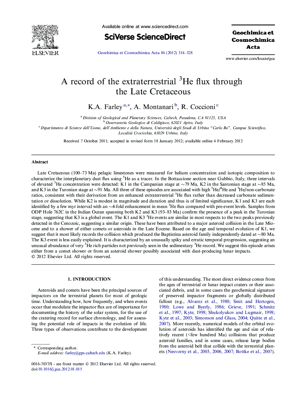 A record of the extraterrestrial 3He flux through the Late Cretaceous