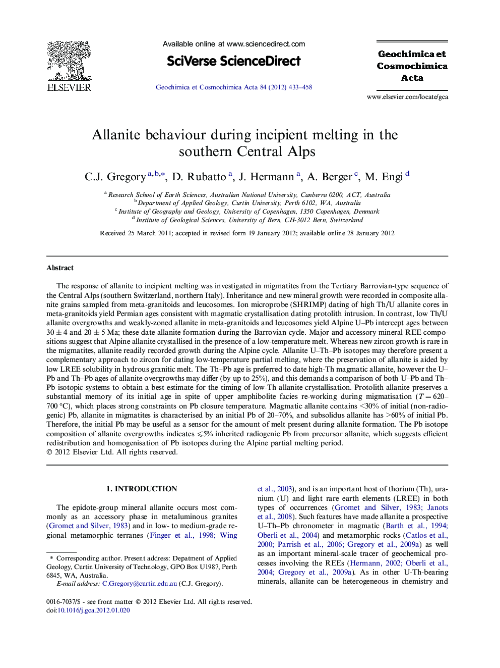 Allanite behaviour during incipient melting in the southern Central Alps