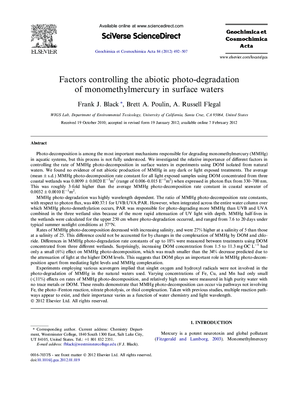 Factors controlling the abiotic photo-degradation of monomethylmercury in surface waters