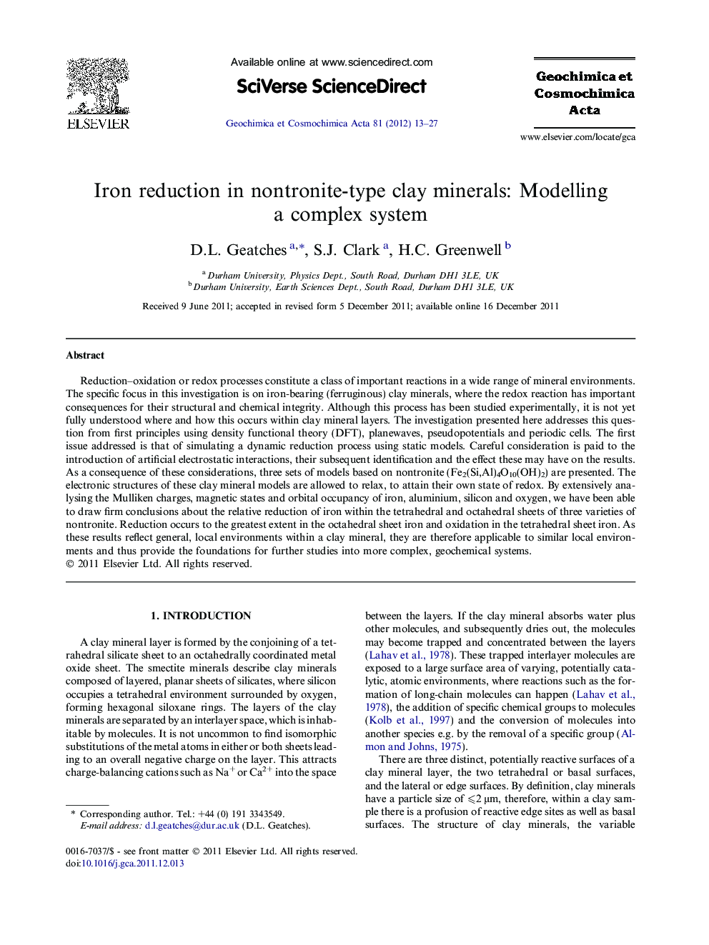 Iron reduction in nontronite-type clay minerals: Modelling a complex system