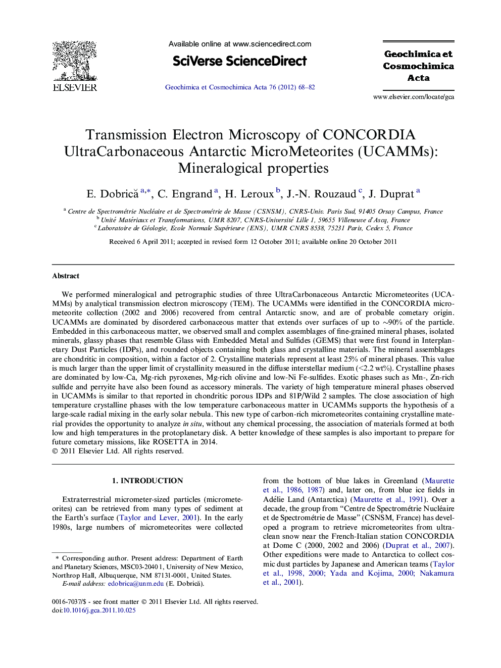 Transmission Electron Microscopy of CONCORDIA UltraCarbonaceous Antarctic MicroMeteorites (UCAMMs): Mineralogical properties