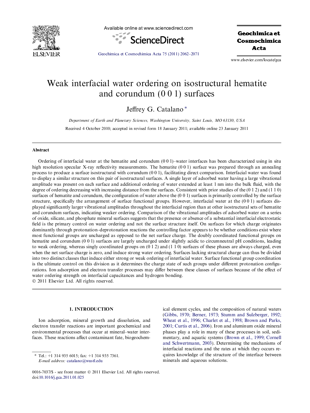 Weak interfacial water ordering on isostructural hematite and corundum (0 0 1) surfaces