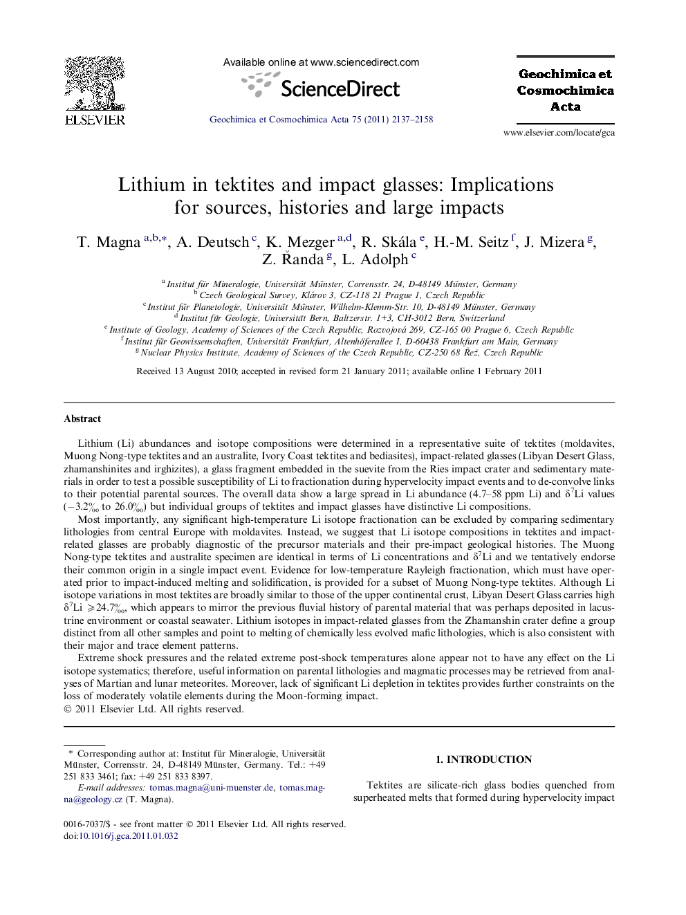 عکس صفحه اول مقاله: Lithium in tektites and impact glasses: Implications for sources, histories and large impacts Lithium in tektites and impact glasses: Implications for sources, histories and large impacts