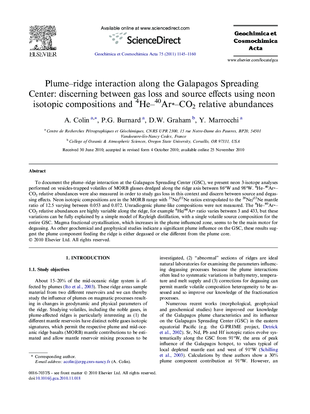 Plume–ridge interaction along the Galapagos Spreading Center: discerning between gas loss and source effects using neon isotopic compositions and 4He–40Ar∗–CO2 relative abundances