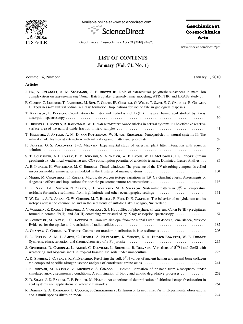 List of Contents 2010