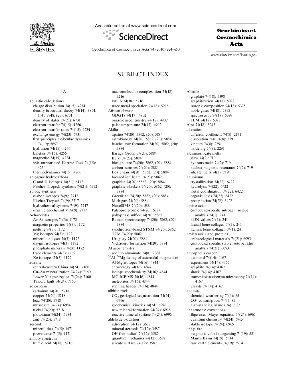 Subject Index 2010